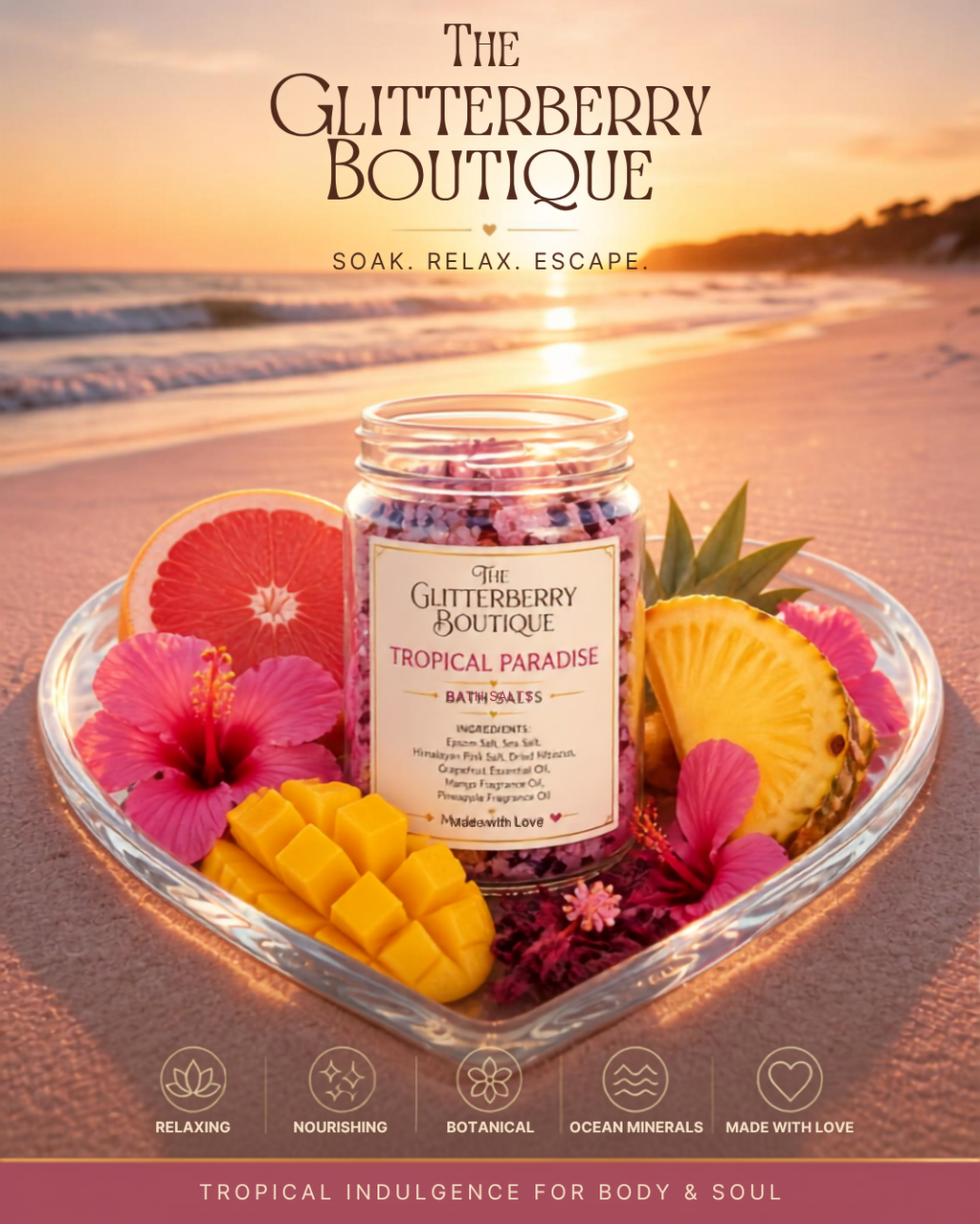 Tropical Paradise gentle exfoliating & skin softening bath salts