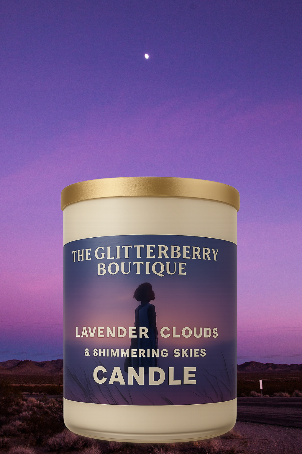 Lavender clouds shimmering skies candle