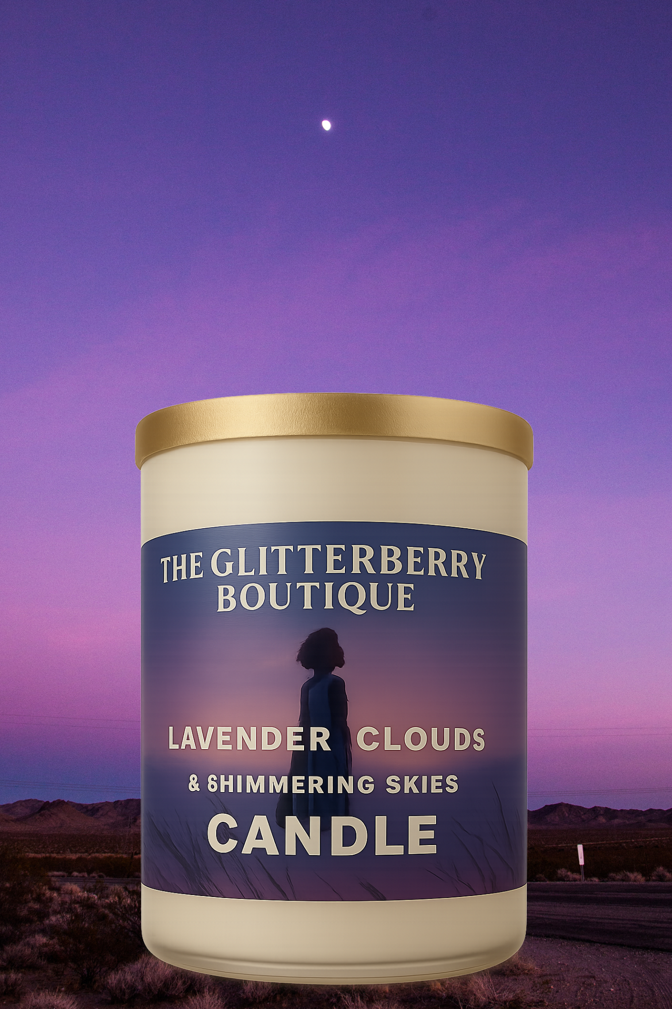Lavender clouds shimmering skies candle