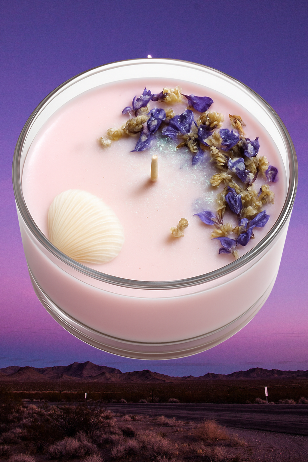 Lavender clouds shimmering skies candle