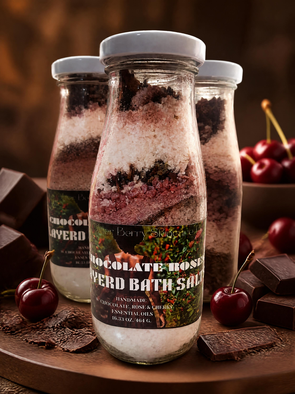Chocolate Roses layered sparkling bathsalts